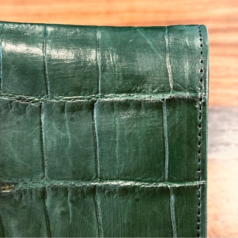 Genuine Croc Leather Wallet Dark Olive Color - Picture 4 of 10